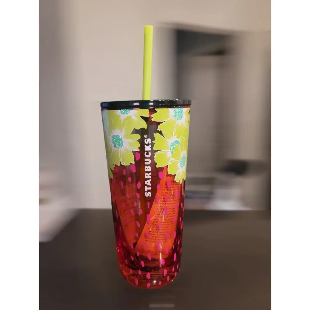 Starbucks New 2022 Strawberry Berry Blossom Glass Tumbler Cold Cup 18oz